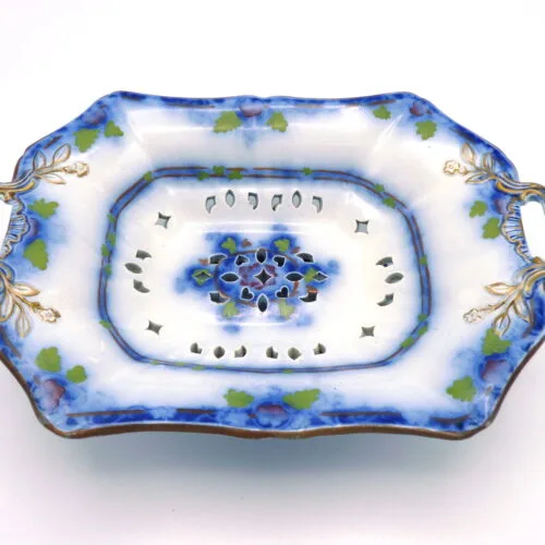 Flow Blue with Green Wedgwood Reticulated  Compote