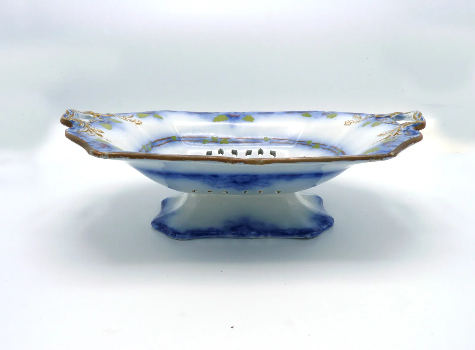 Flow Blue with Green Wedgwood Reticulated  Compote - Image 2