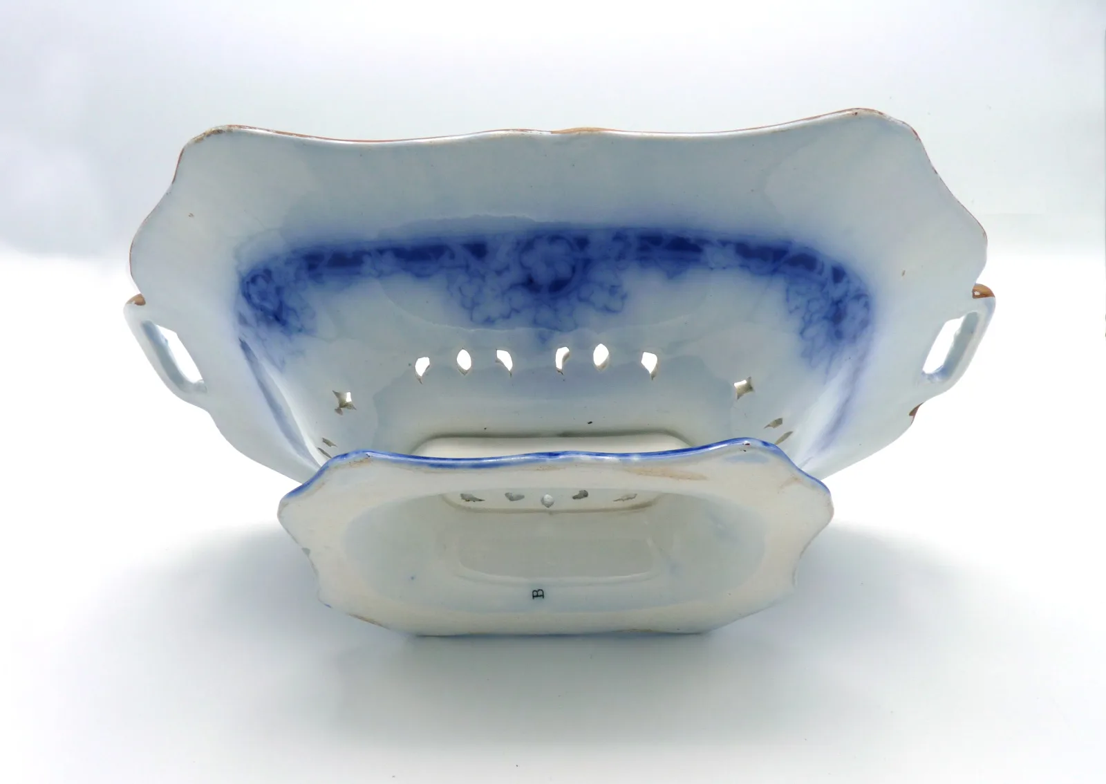 Flow Blue with Green Wedgwood Reticulated  Compote - Image 3