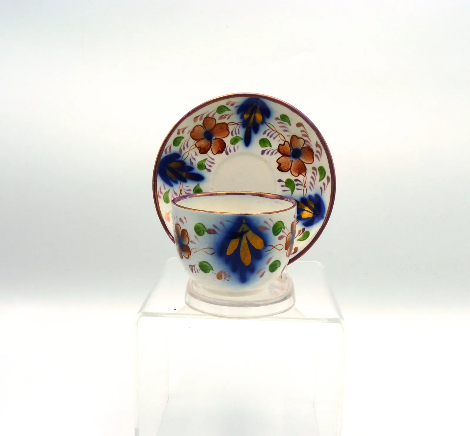 Gaudy Welsh with Flow Blue Handless Cup & Saucer - Image 2