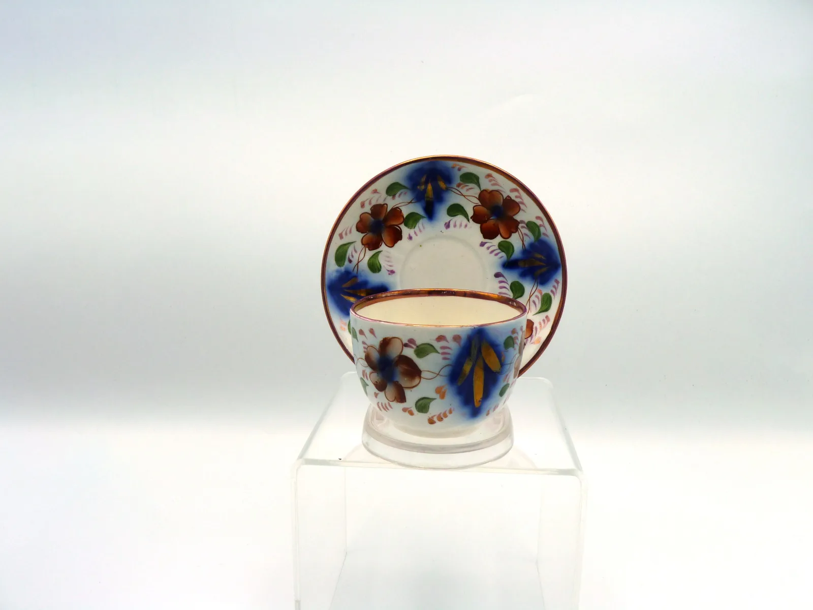 Gaudy Welsh with Flow Blue Handless Cup & Saucer - Image 4