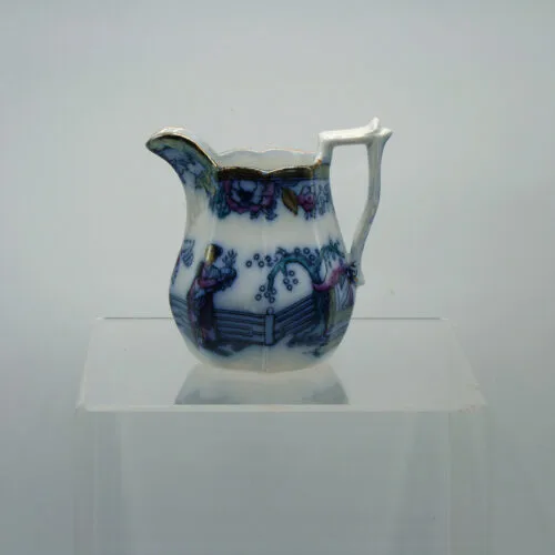 Flow Blue Polychrome Small Chinoiserie Jug