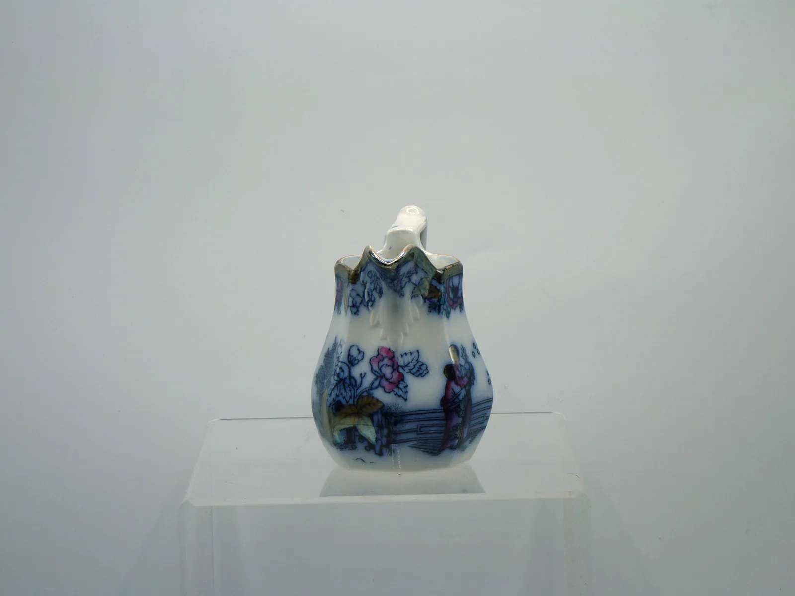 Flow Blue Polychrome Small Chinoiserie Jug - Image 4