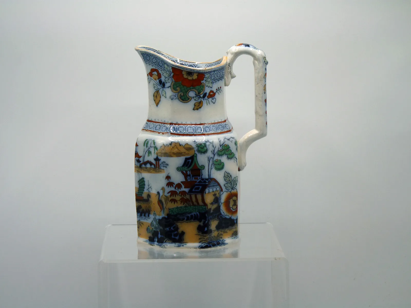 Flow Blue Polychrome with Ground Colour - Panelled Jug