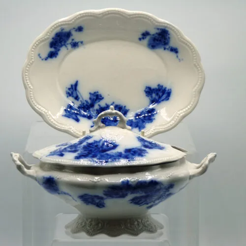 Flow Blue Sauce Tureen and Undertray - Hatfield -