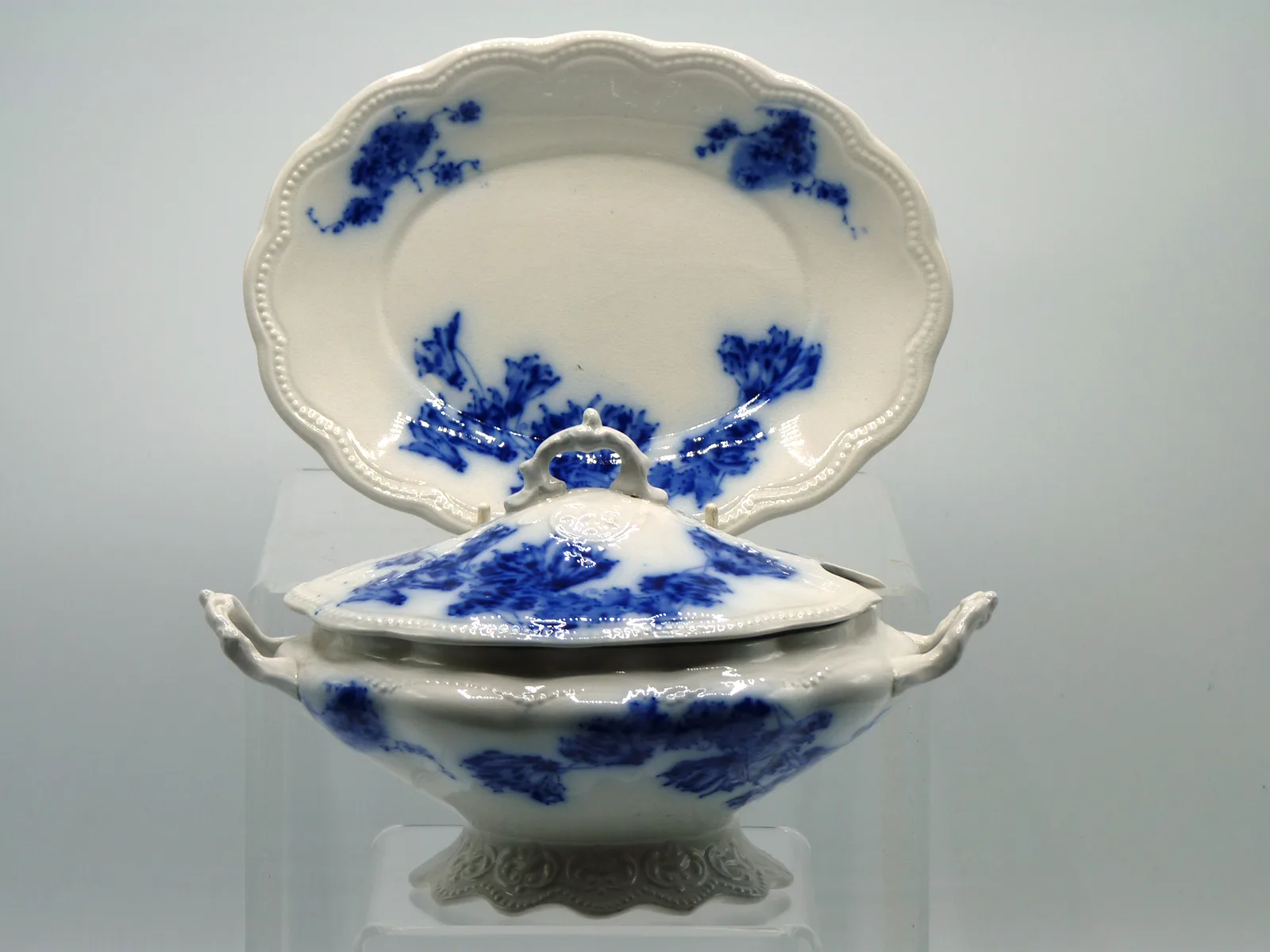 Flow Blue Sauce Tureen and Undertray - Hatfield -
