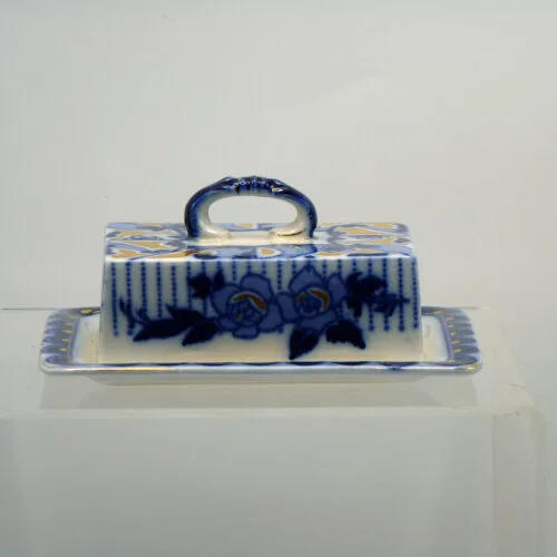 Small Butter Dish Flow Blue and Gold- Burgess & Leigh