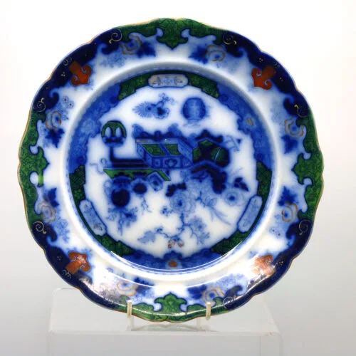Flow Blue Plate with Green Ground