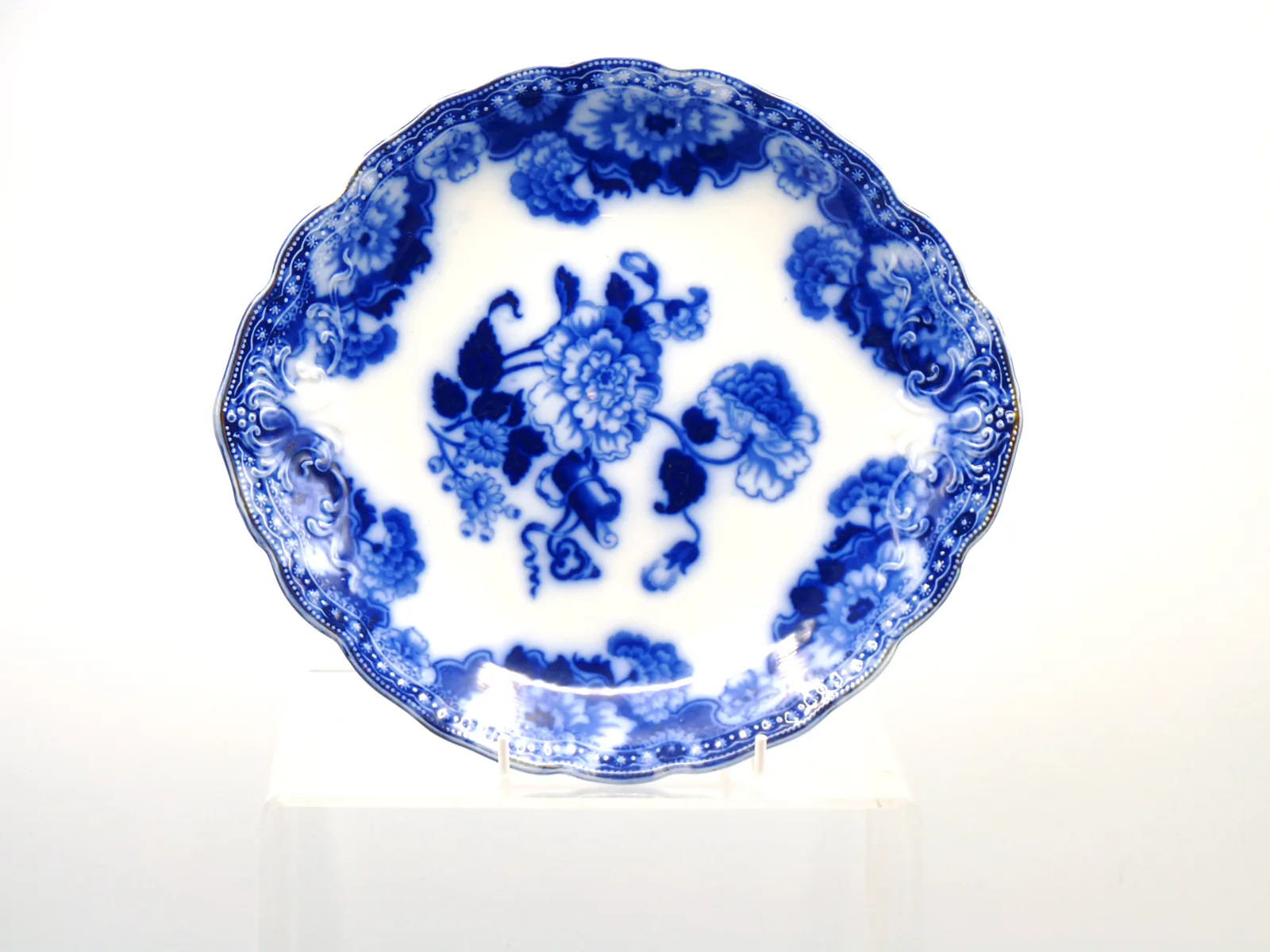 Flow Blue Tab Handled  Cake Plate