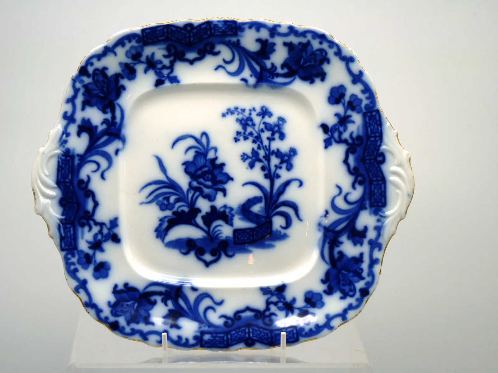 Flow Blue Tab Handled  Cake Plate SOLD