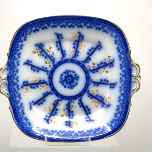 Flow Blue Tab Handled Cake Plate