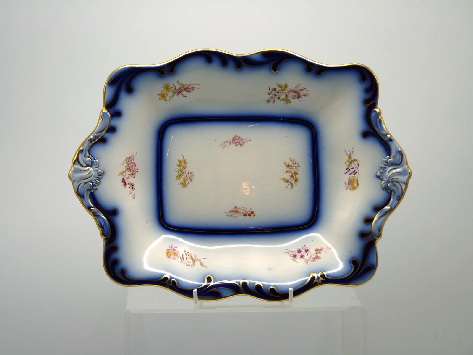 Flow Blue Tab Handled Dessert Platter - Davenport
