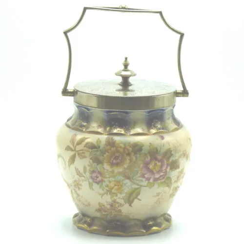 Carlton Ware Flow Blue, Ivory Ground with Floral Pattern Biscuit Barrel