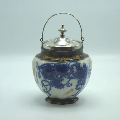 Flow Blue with Gold Biscuit Barrel-MacIntyre - Moorcroft