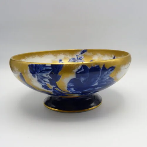 Flow Blue with  Gold - Doulton - Attractive Pedestal Bowl