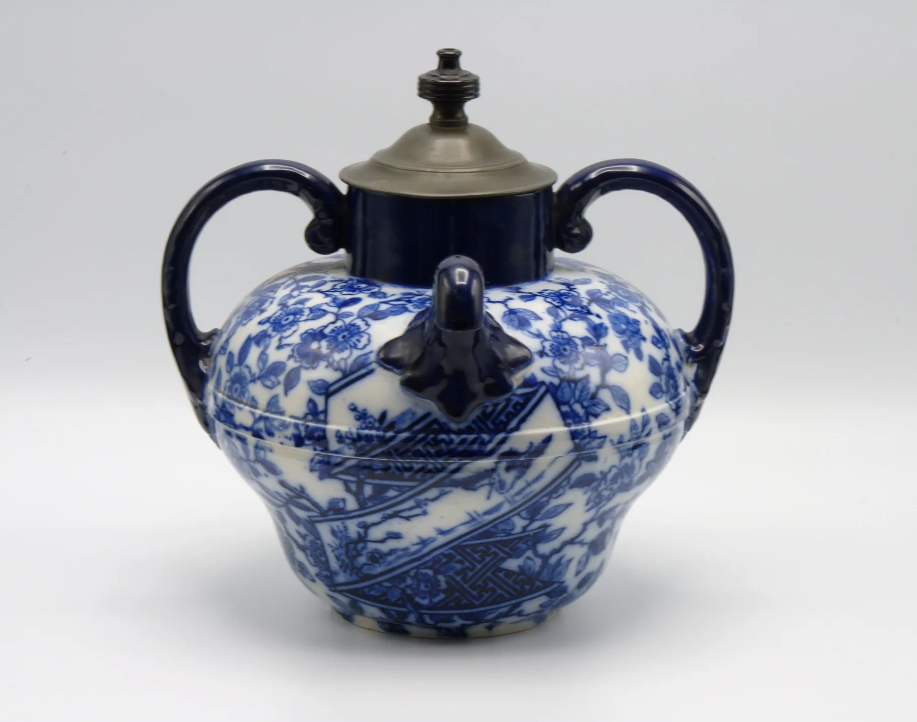 Flow Blue Double Handled Self Pouring Teapot