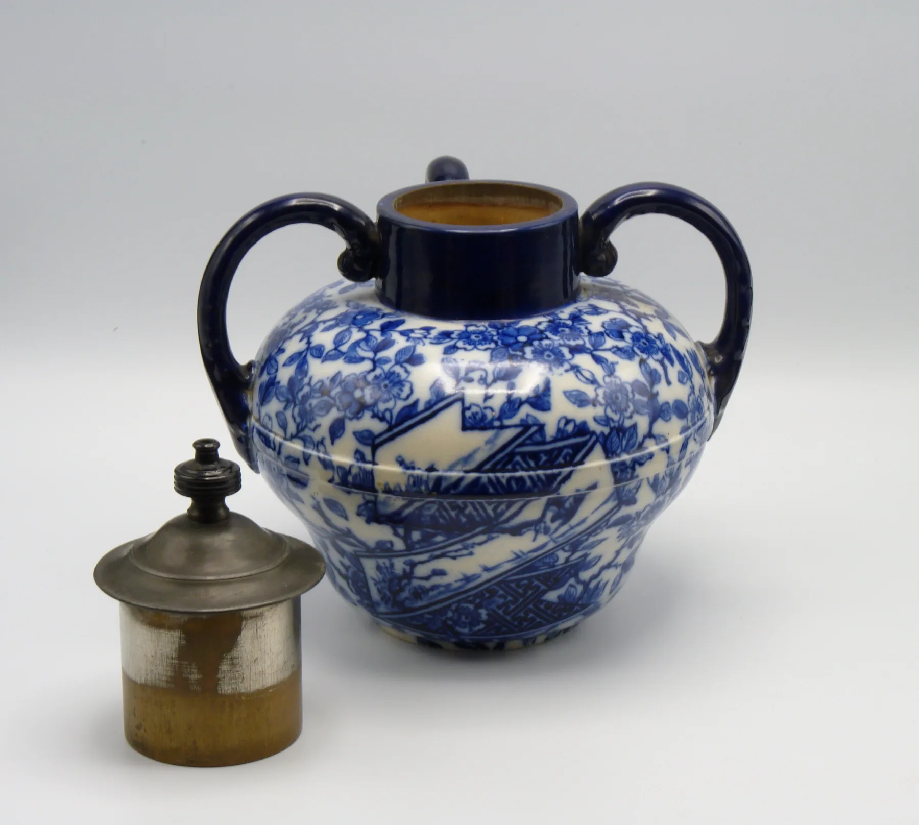 Flow Blue Double Handled Self Pouring Teapot - Image 4