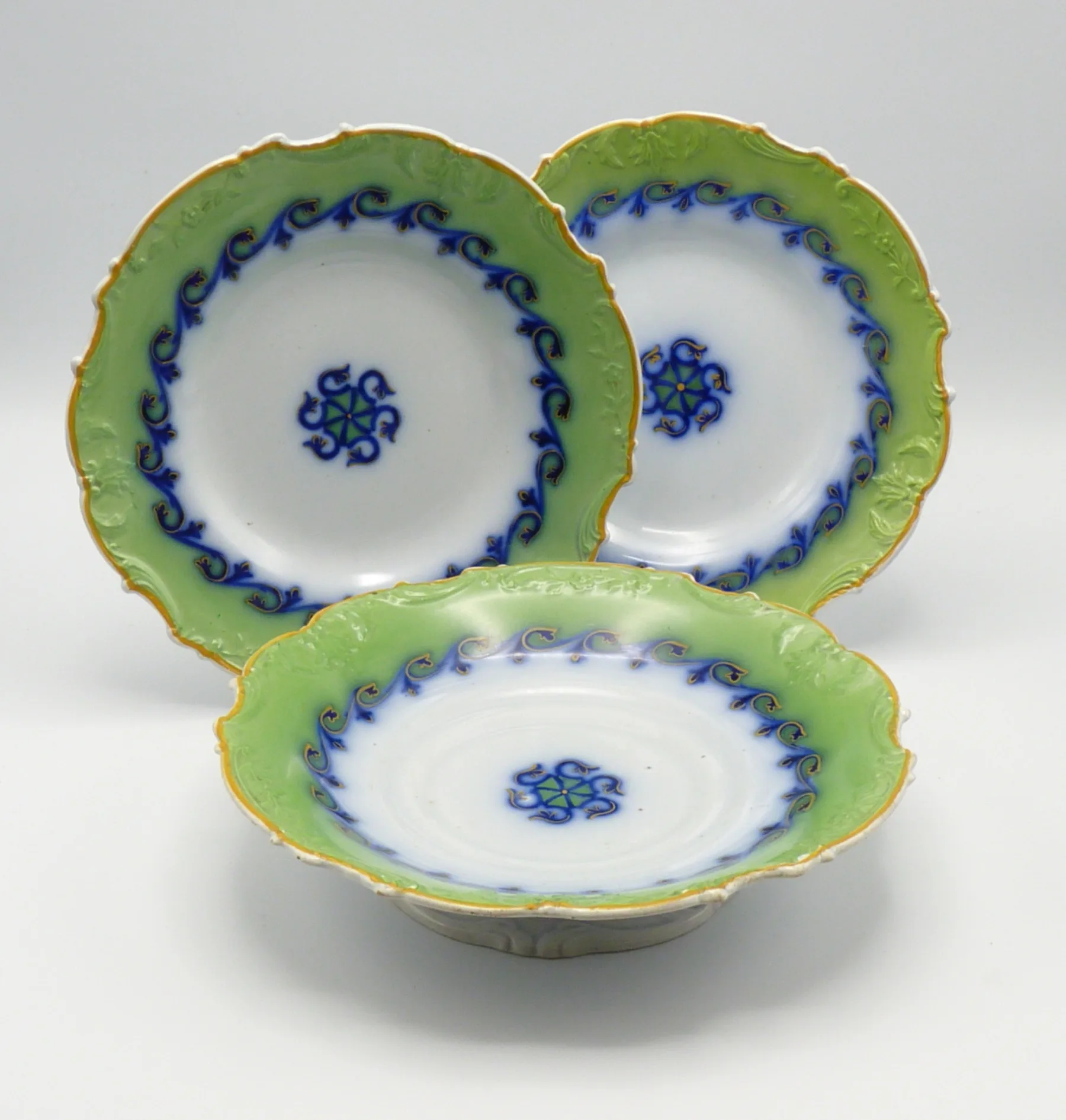 1 Flow Blue & Green Ground Low Compote (#2)