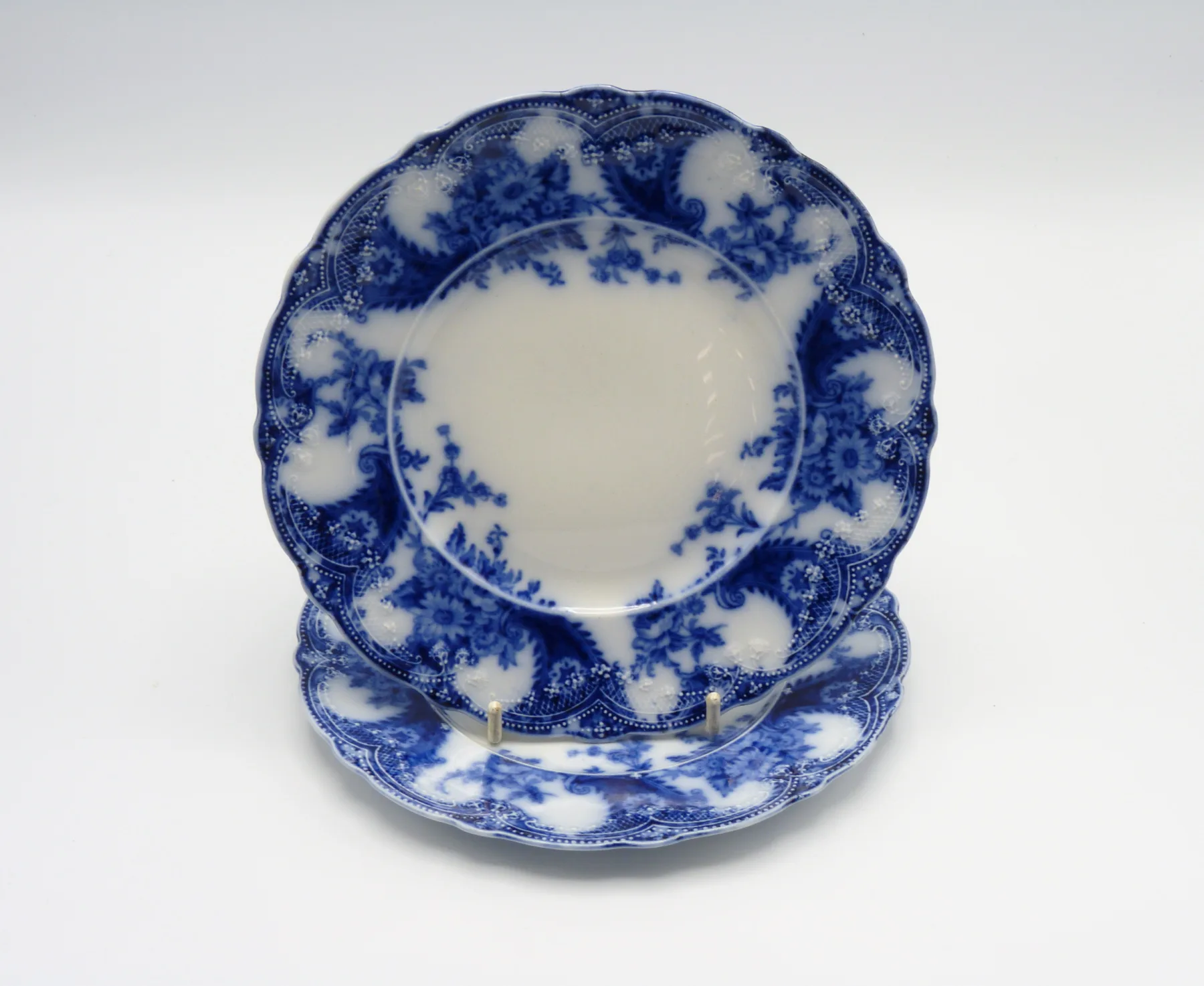 Pair of Flow Blue Tea Plates "Lois"