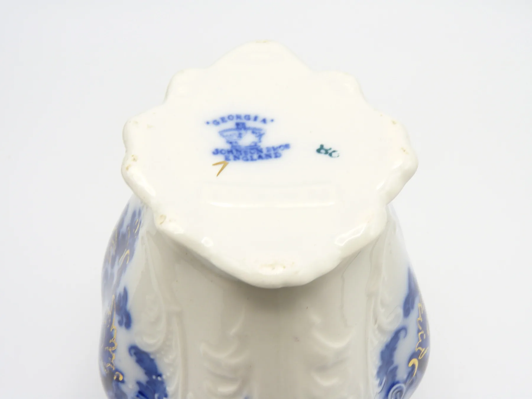 Flow Blue 3 Graduating Georgia Jugs - Johnson Bros. - Image 14