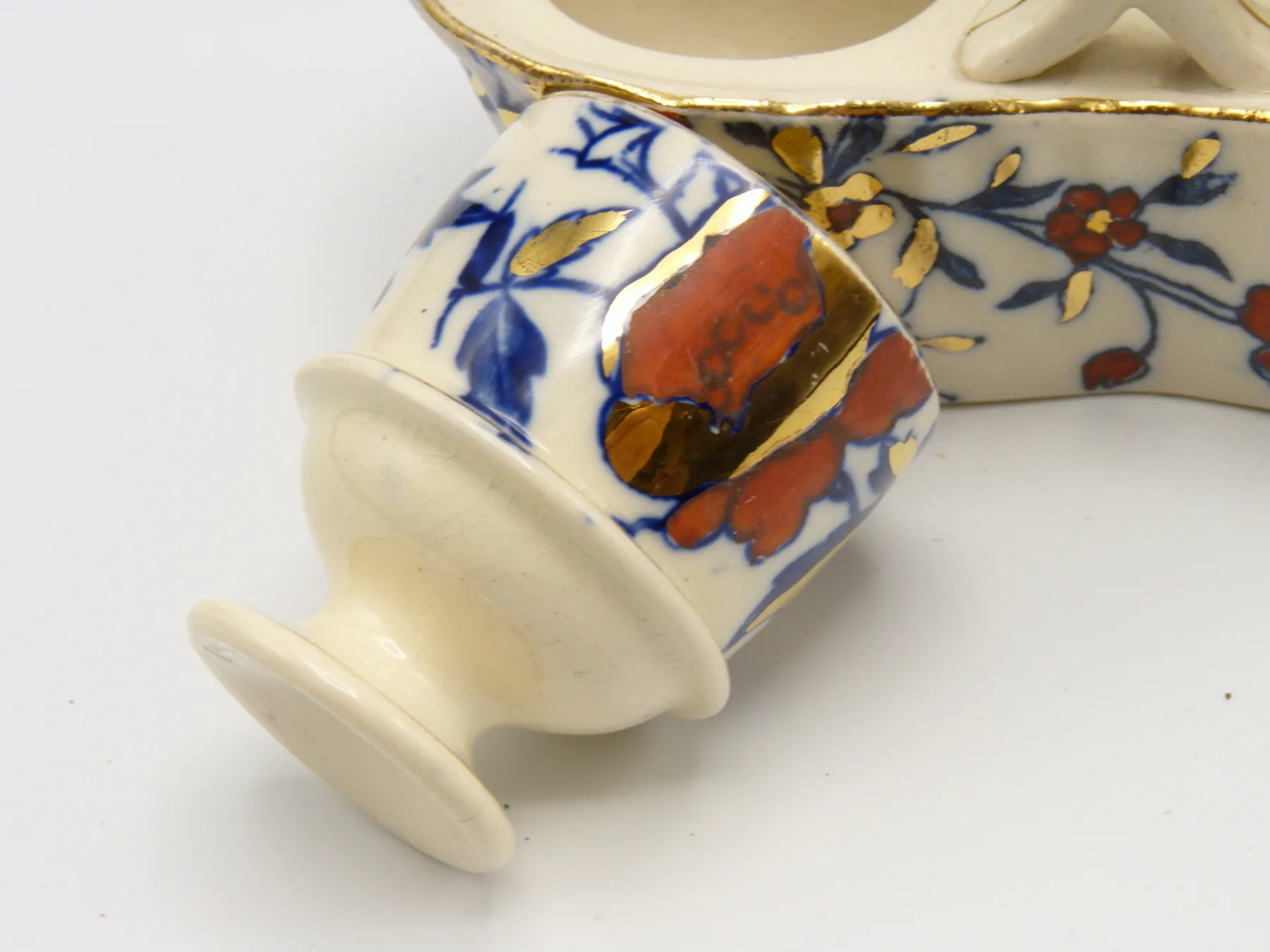 Blue, Red & Gold Egg Cups and Holder - Image 5