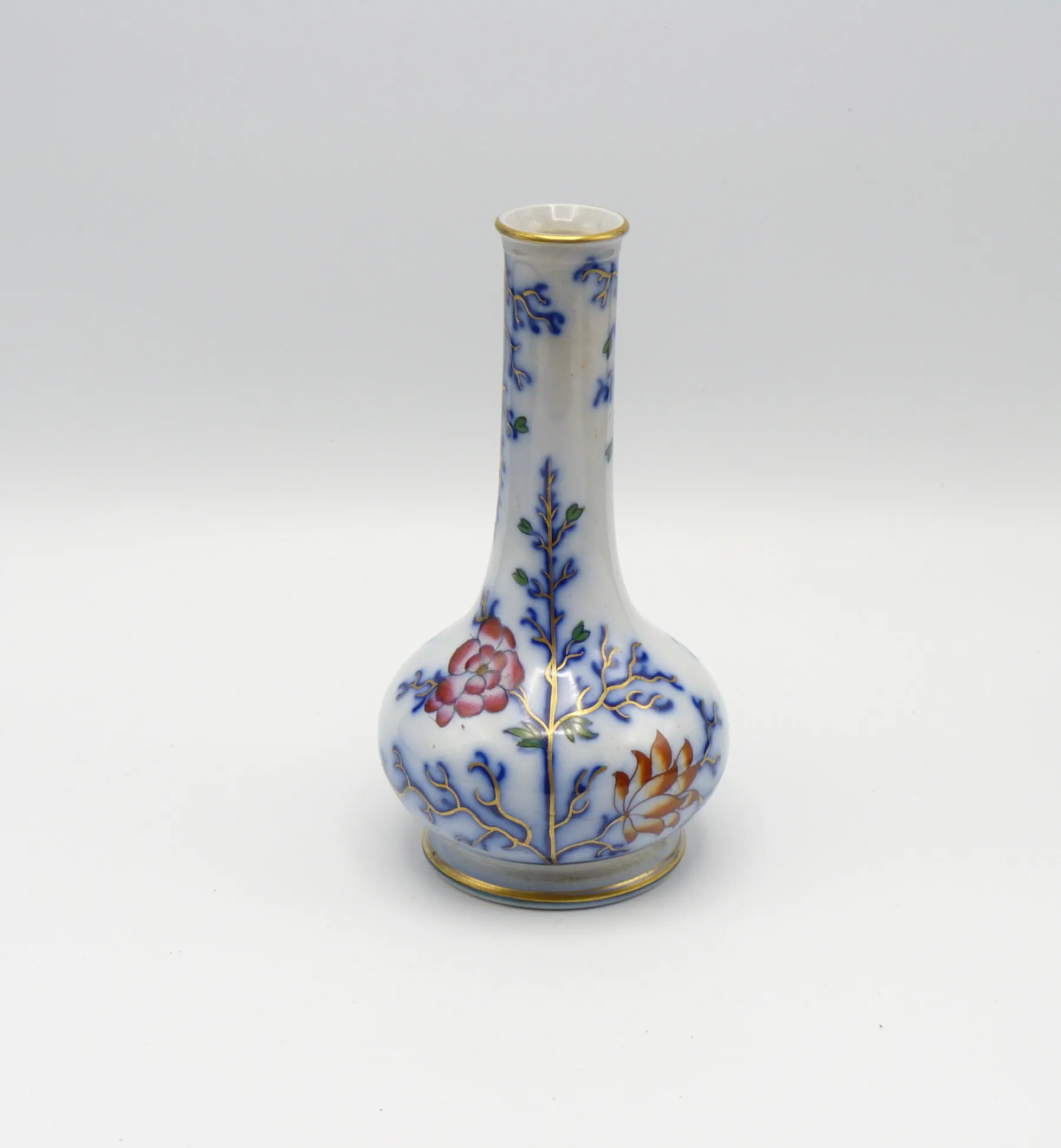 Flow Blue Polychrome Barbers Bottle / Sauce Bottle