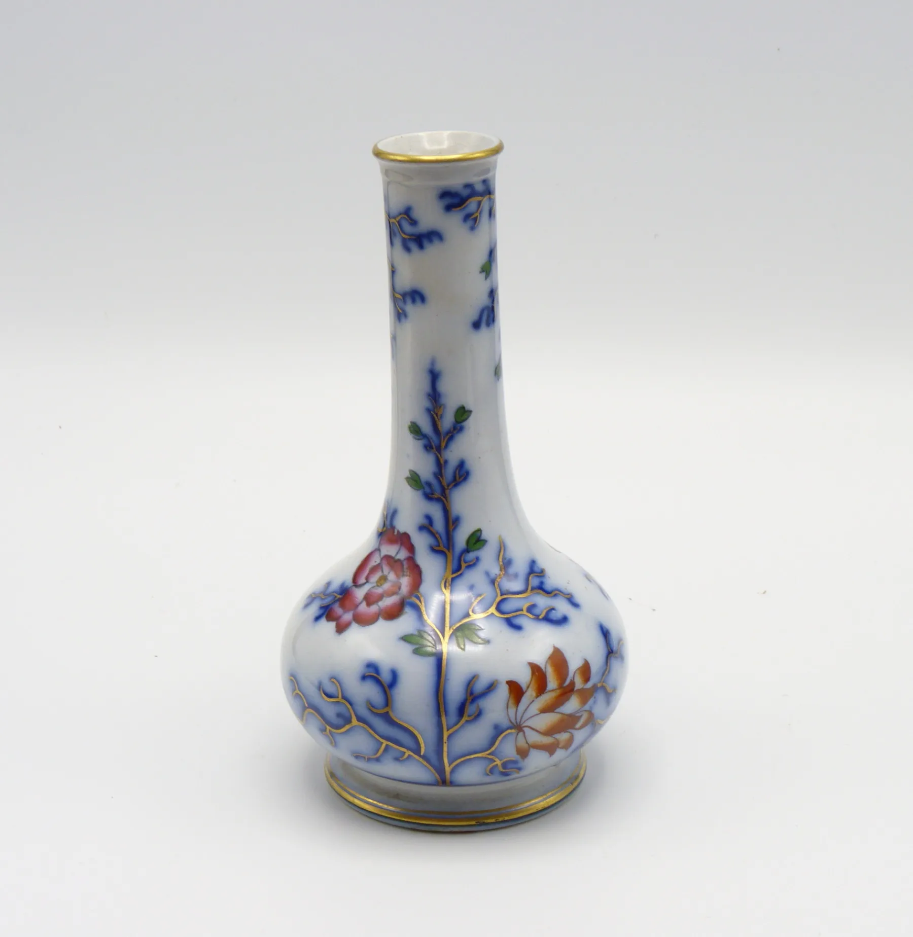 Flow Blue Polychrome Barbers Bottle / Sauce Bottle - Image 3