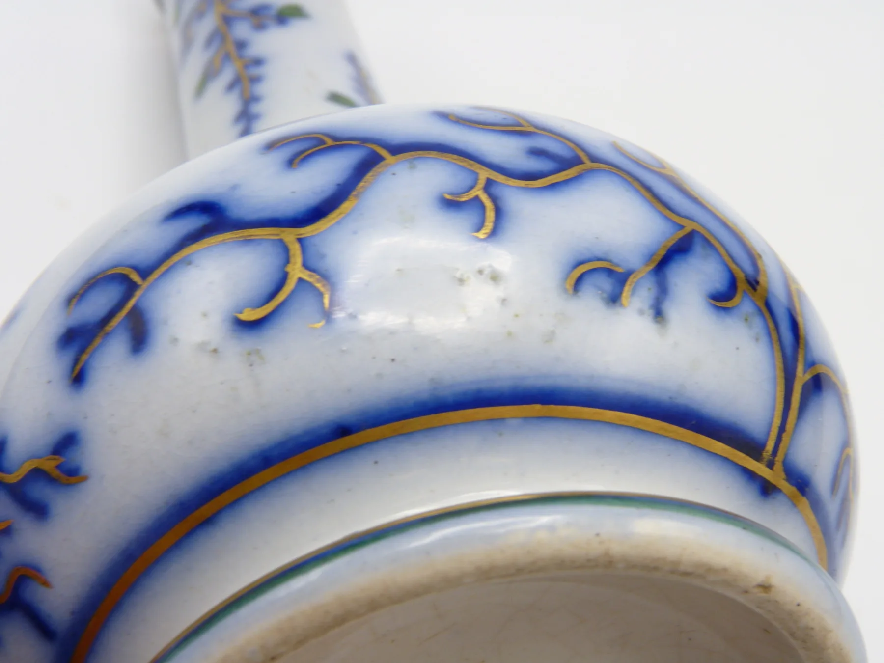 Flow Blue Polychrome Barbers Bottle / Sauce Bottle - Image 5