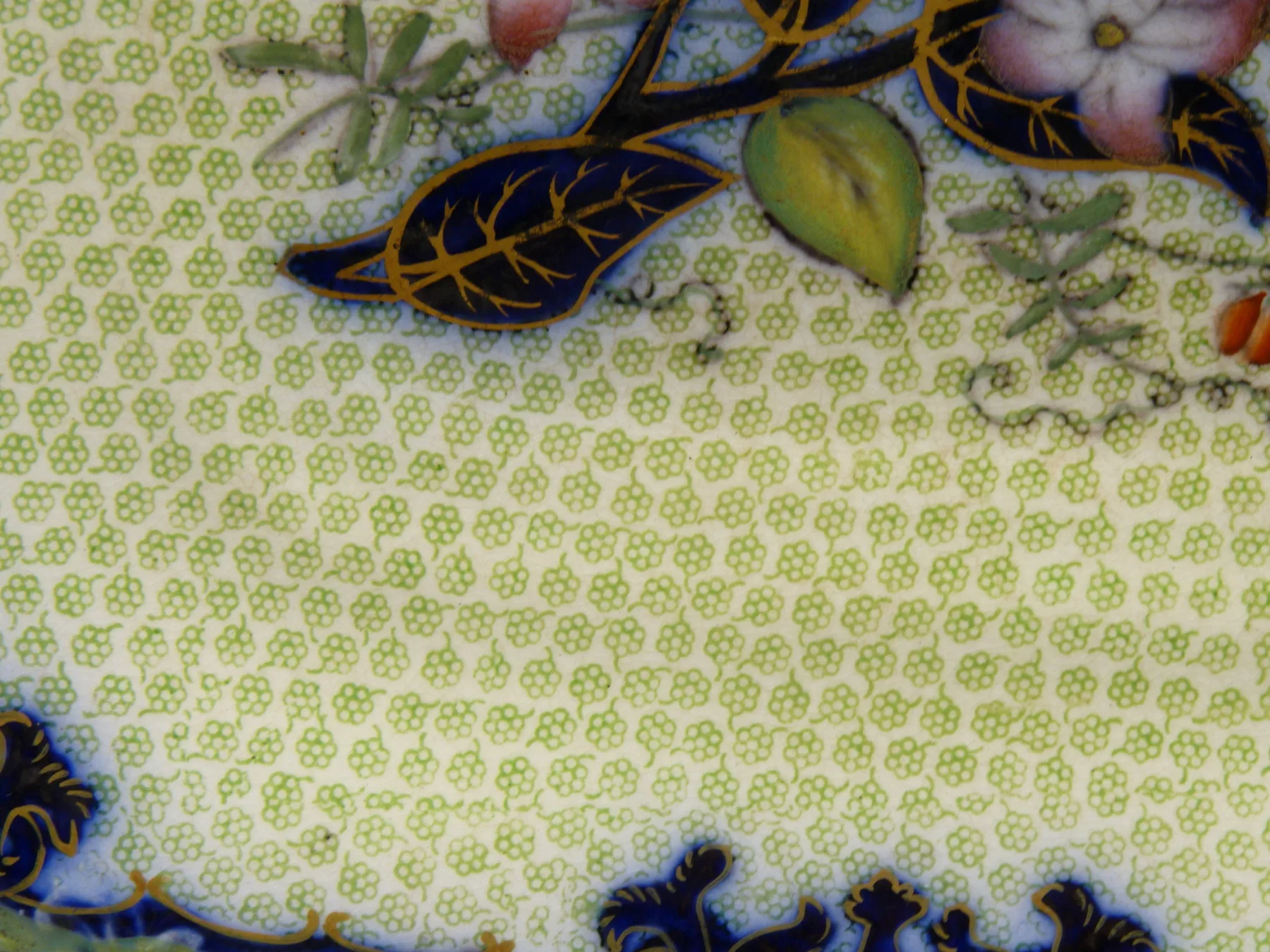 Flow Blue Green Ground Patterning - Handled Dish - Unusual - Image 2