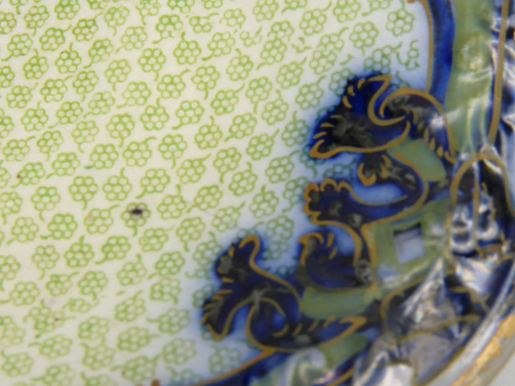 Flow Blue Green Ground Patterning - Handled Dish - Unusual - Image 7