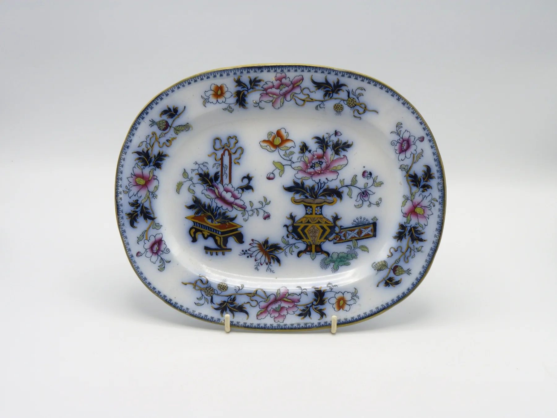 Flow Blue Polychrome Small Platter - 1845