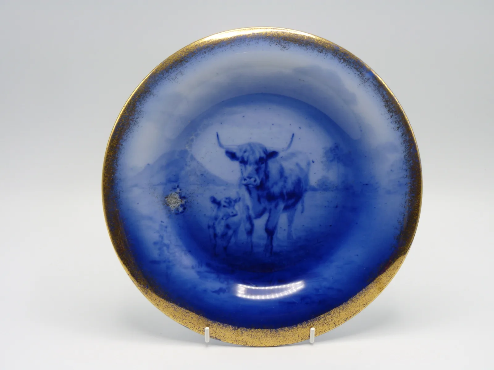 Flow Blue "Long Horn Cattle" Plate