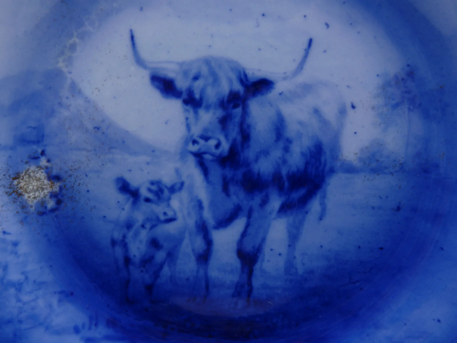 Flow Blue "Long Horn Cattle" Plate - Image 3