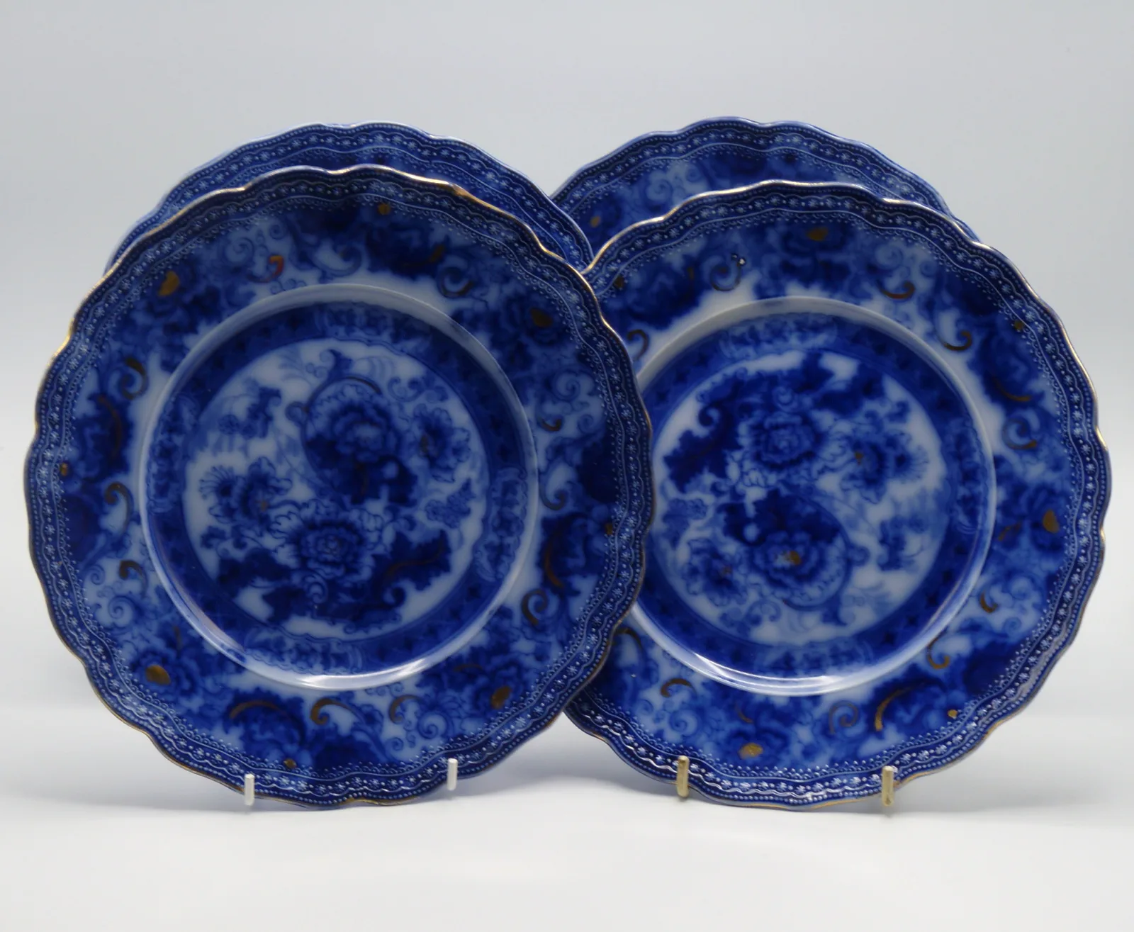 4 Flow Blue Plates "Verona" by Wood & Son