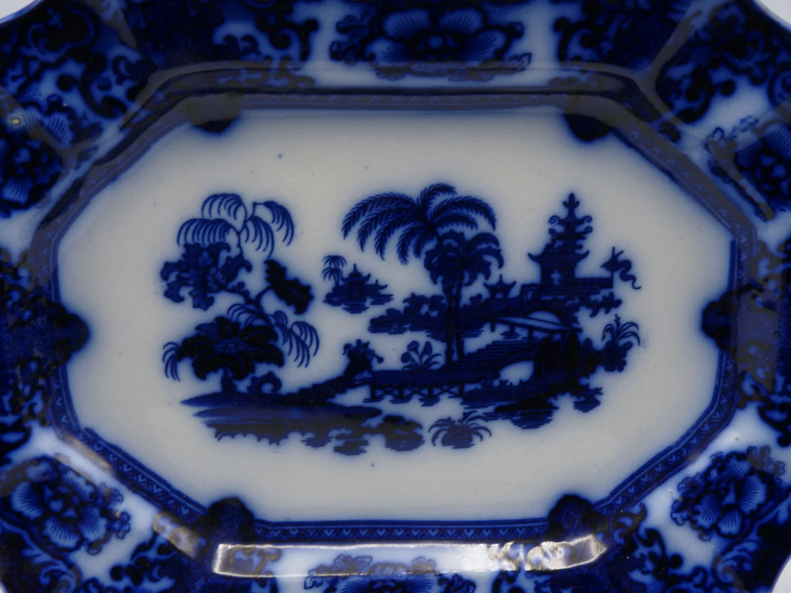 Small Flow Blue Platter "Shapoo" c1848 - Image 2