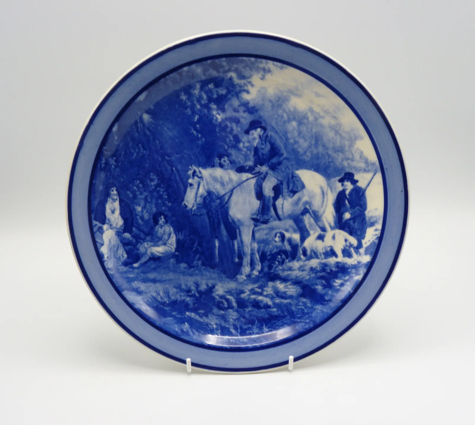 Flow Blue Charger Doulton Horse & Rider Country Scene -