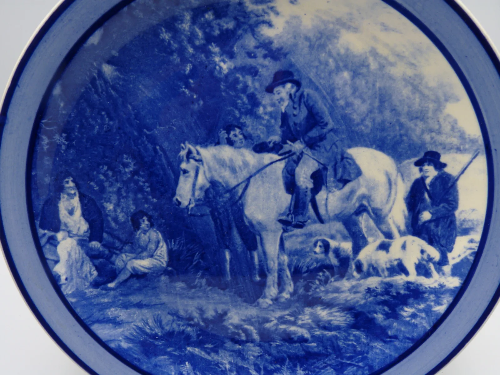 Flow Blue Charger Doulton Horse & Rider Country Scene - - Image 2