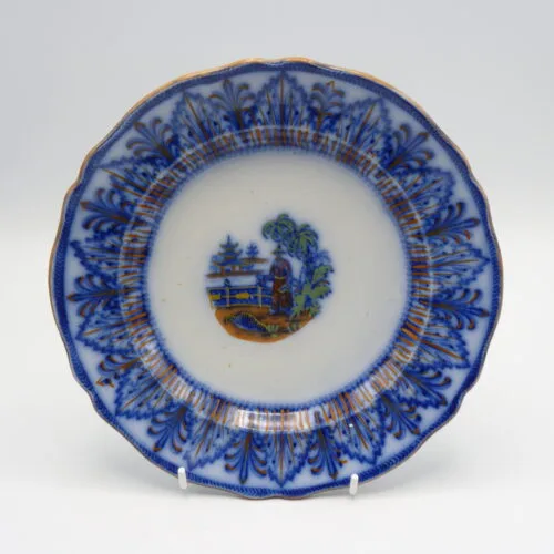 Flow Blue Polychrome Child's Plate c1840