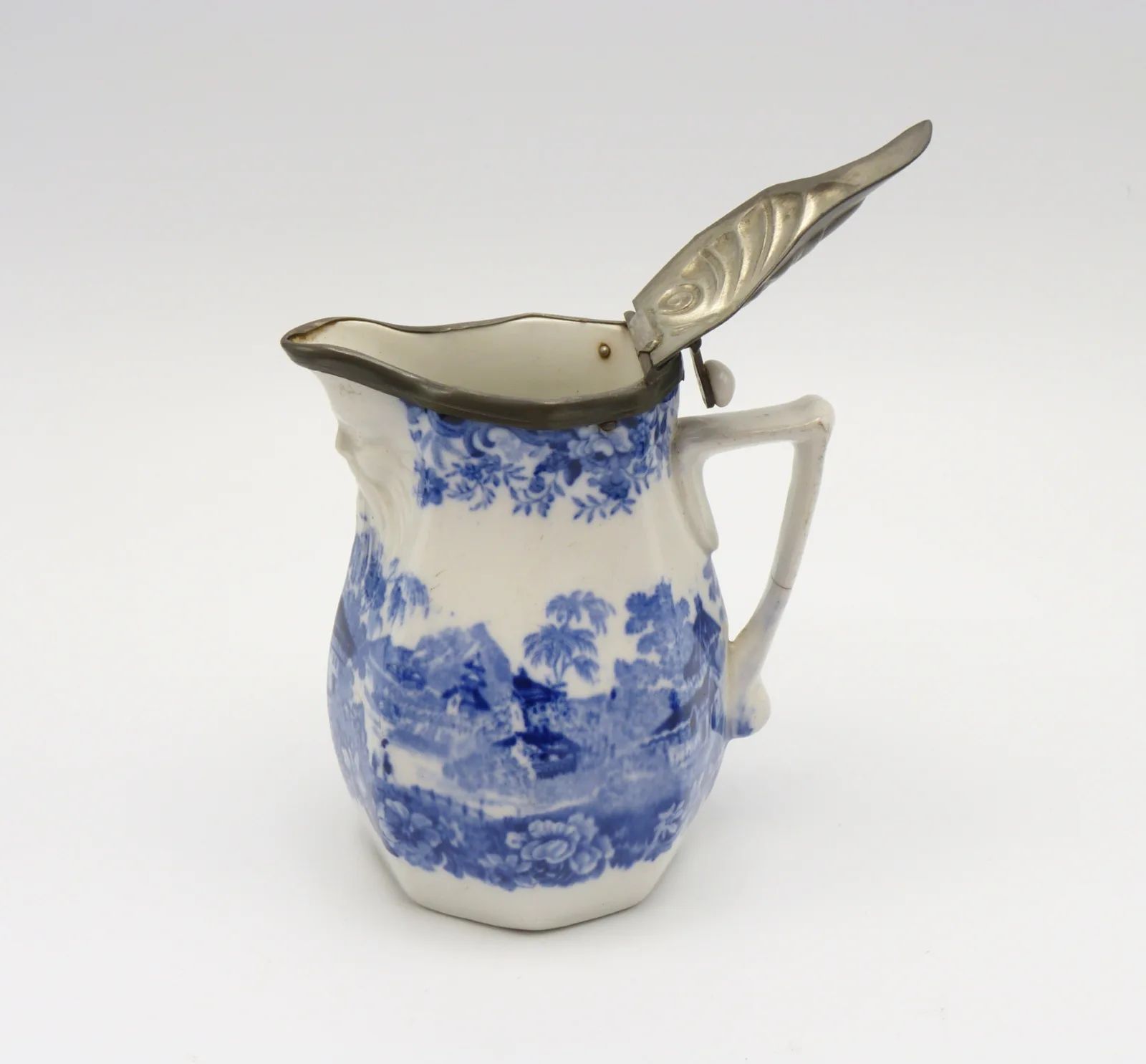 Small Face Mask Syrup Pitcher Blue & White Minton - Image 2