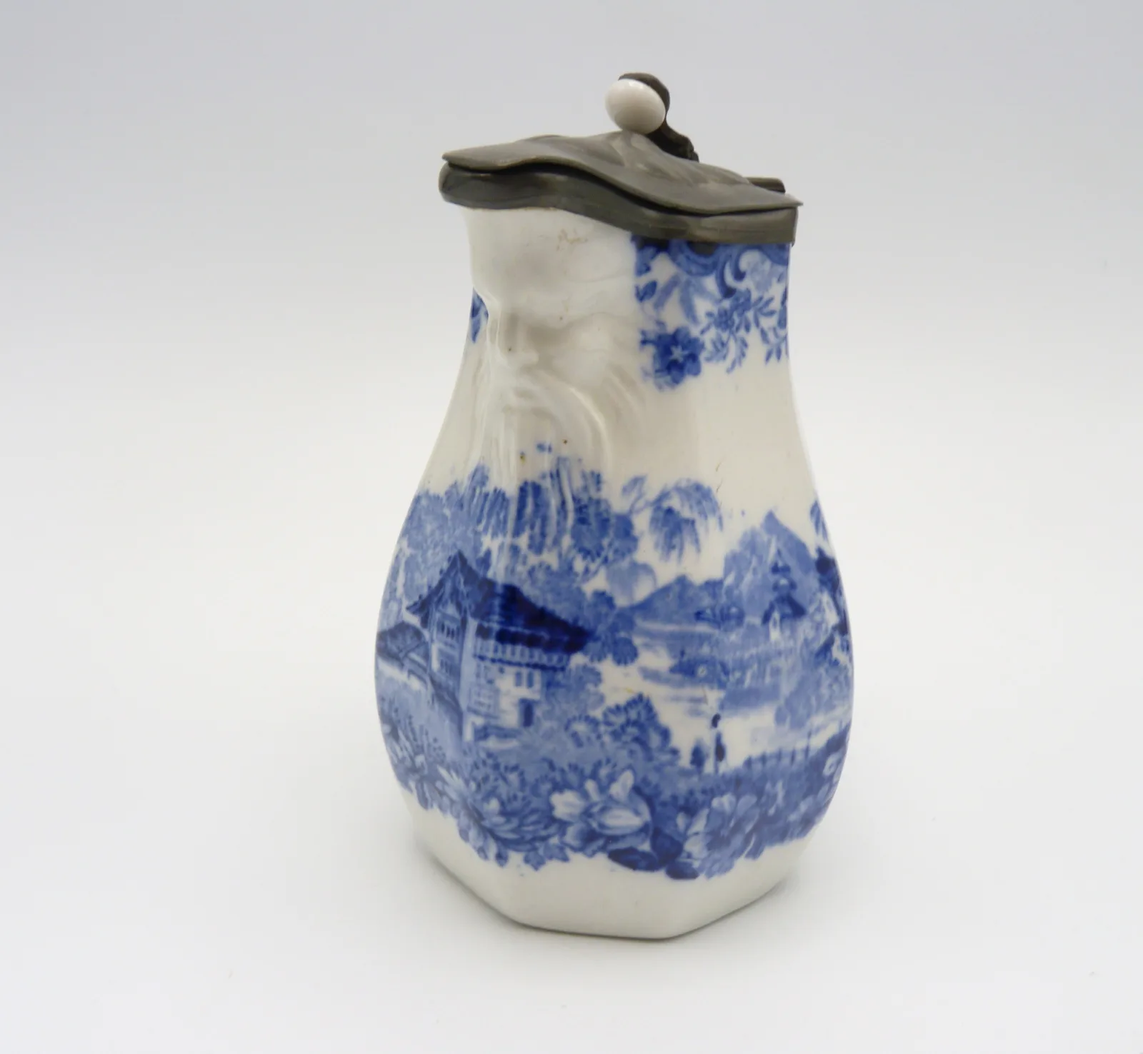 Small Face Mask Syrup Pitcher Blue & White Minton - Image 3