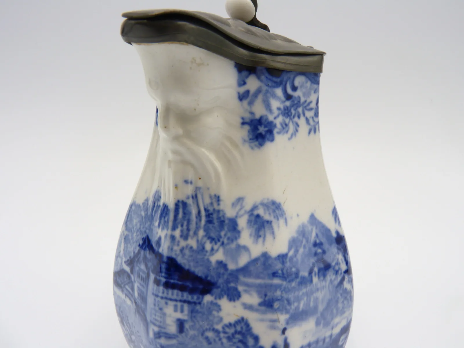Small Face Mask Syrup Pitcher Blue & White Minton - Image 4