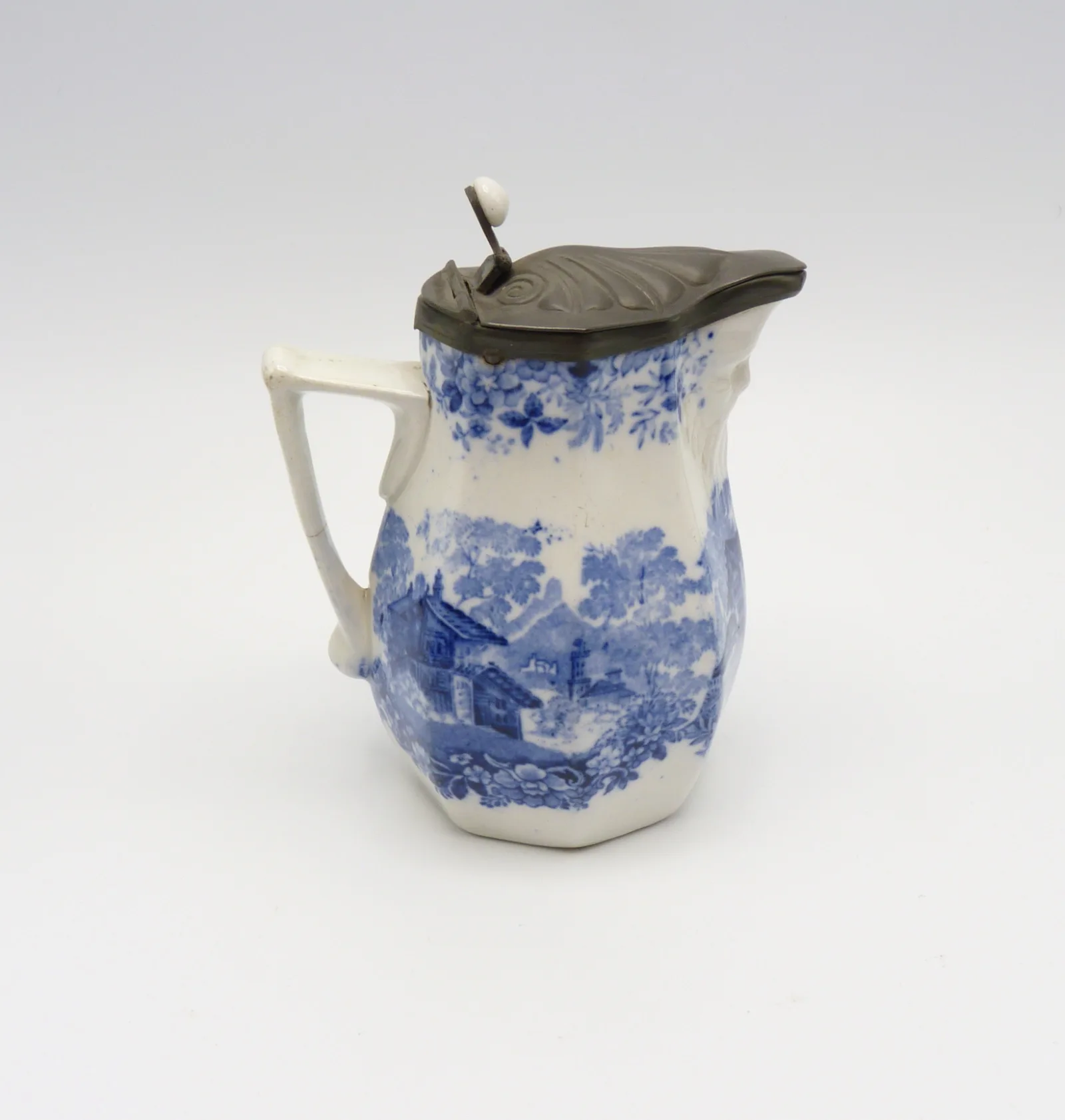 Small Face Mask Syrup Pitcher Blue & White Minton - Image 5