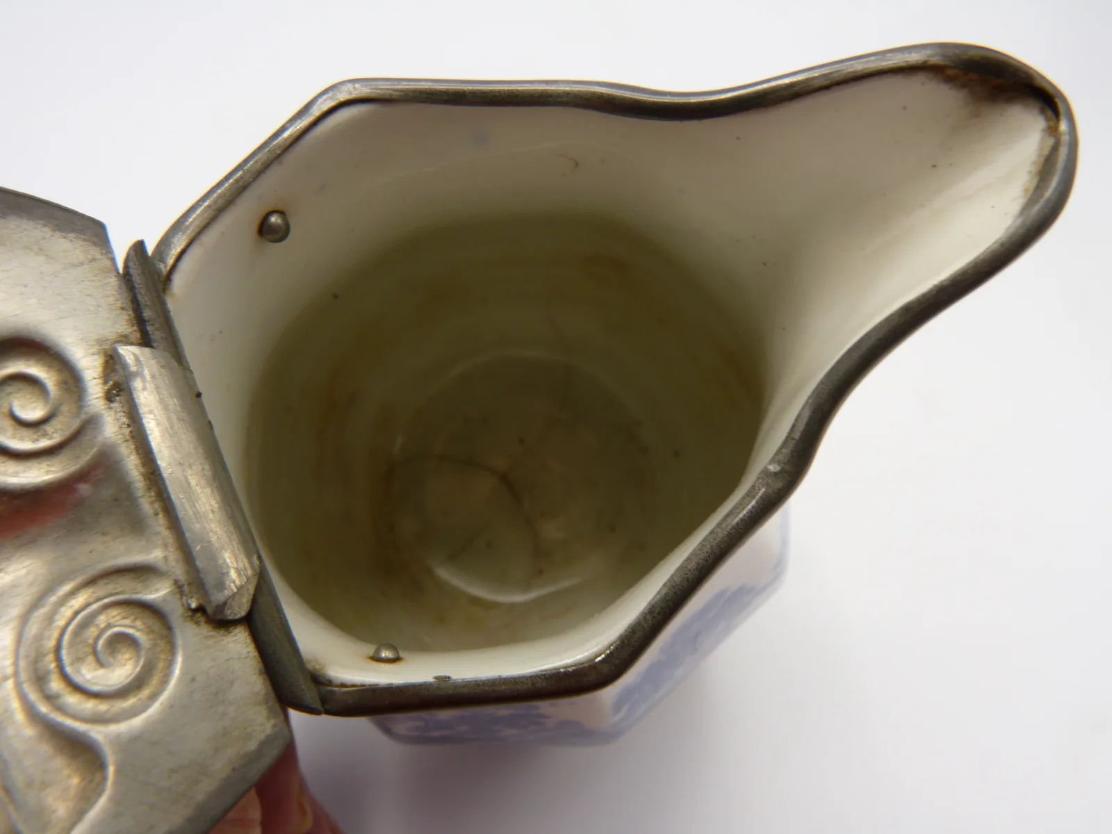 Small Face Mask Syrup Pitcher Blue & White Minton - Image 8