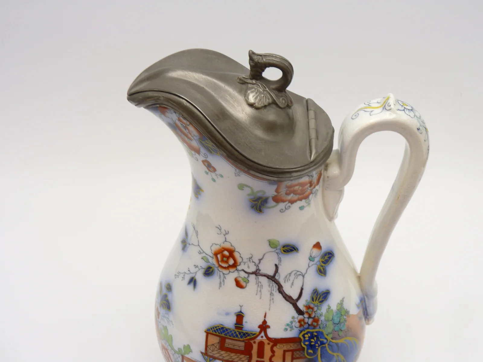 Flow Blue Polychrome Syrup Pitcher - Image 2