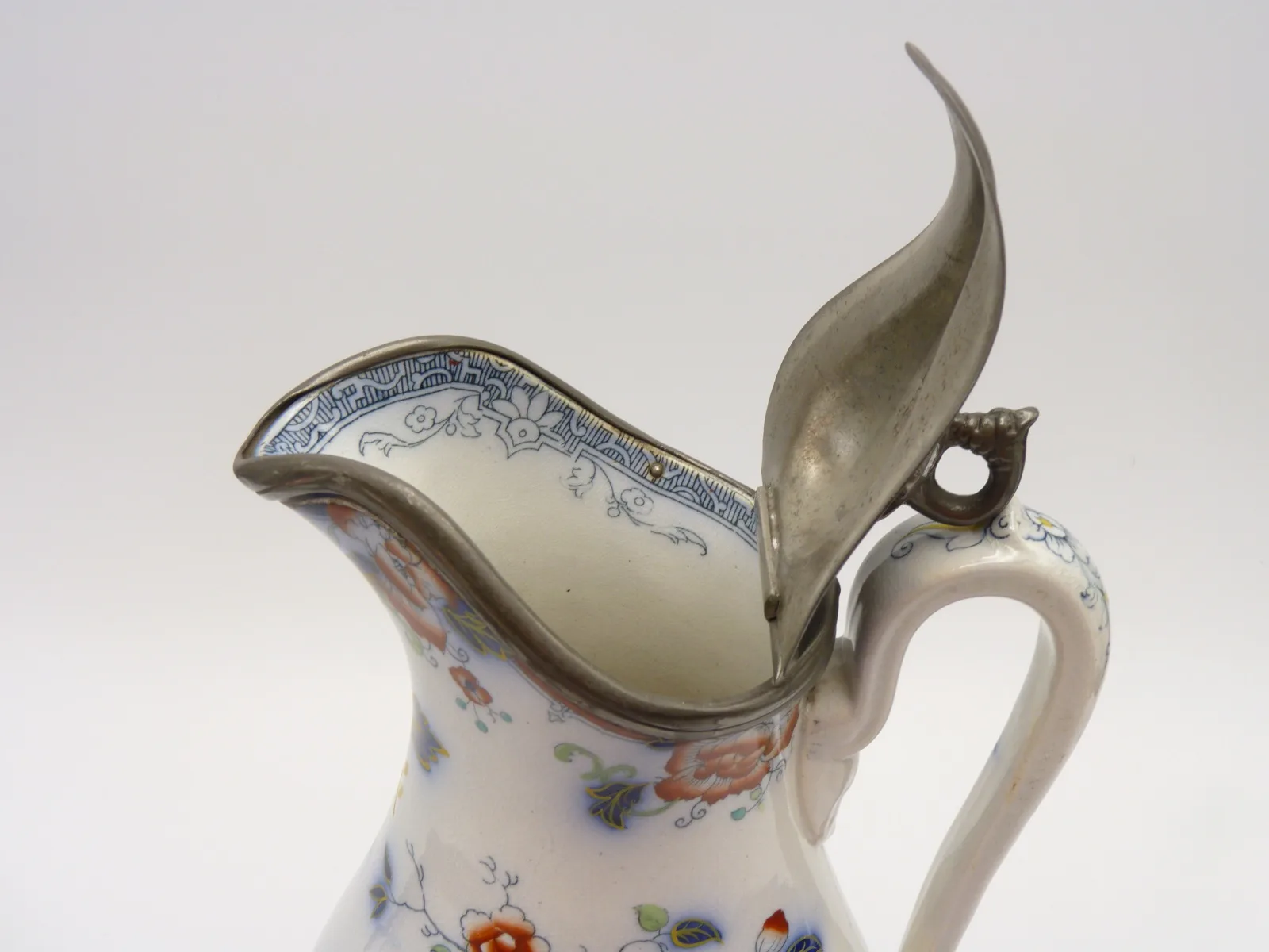 Flow Blue Polychrome Syrup Pitcher - Image 3