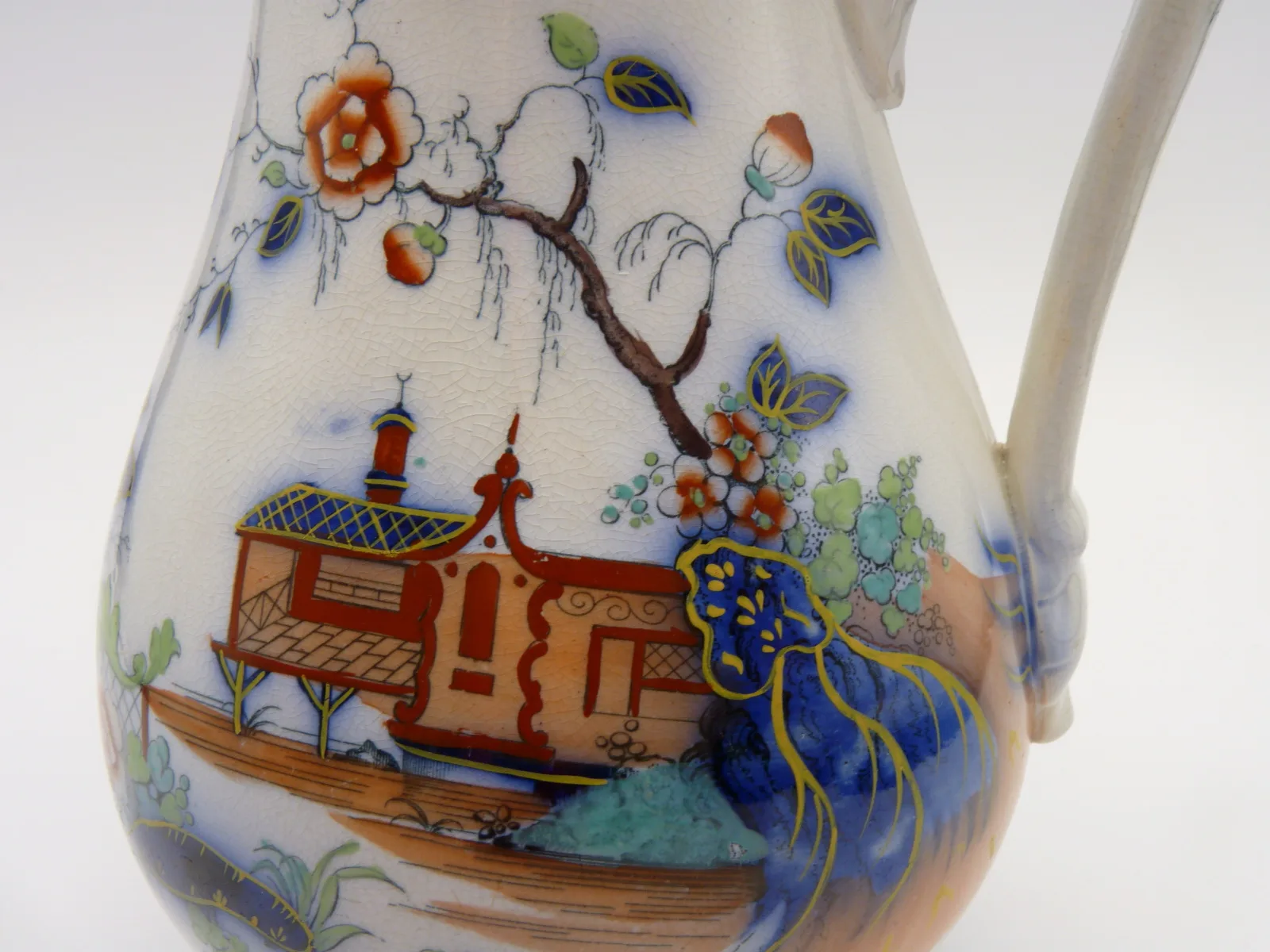 Flow Blue Polychrome Syrup Pitcher - Image 4