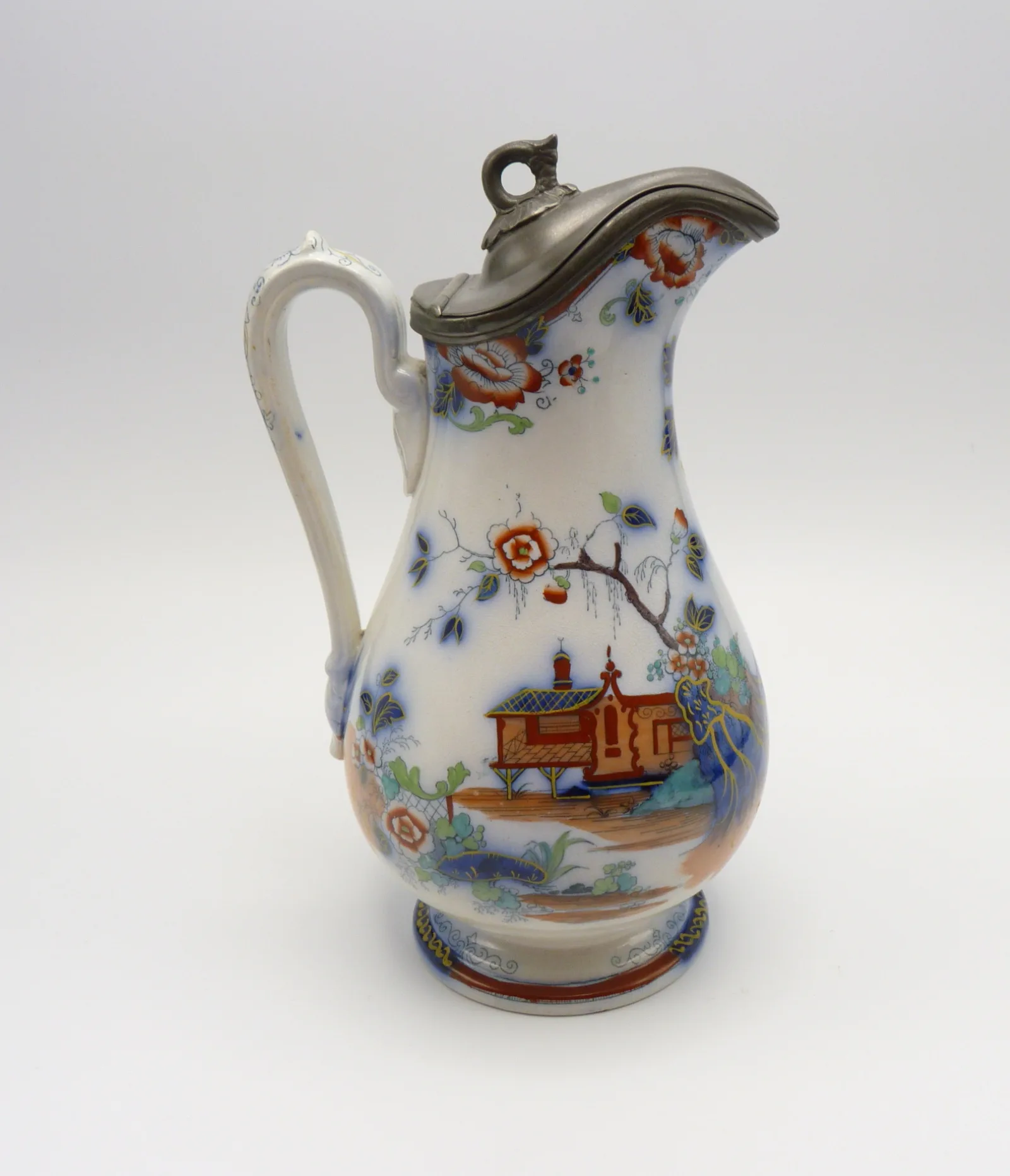 Flow Blue Polychrome Syrup Pitcher - Image 6