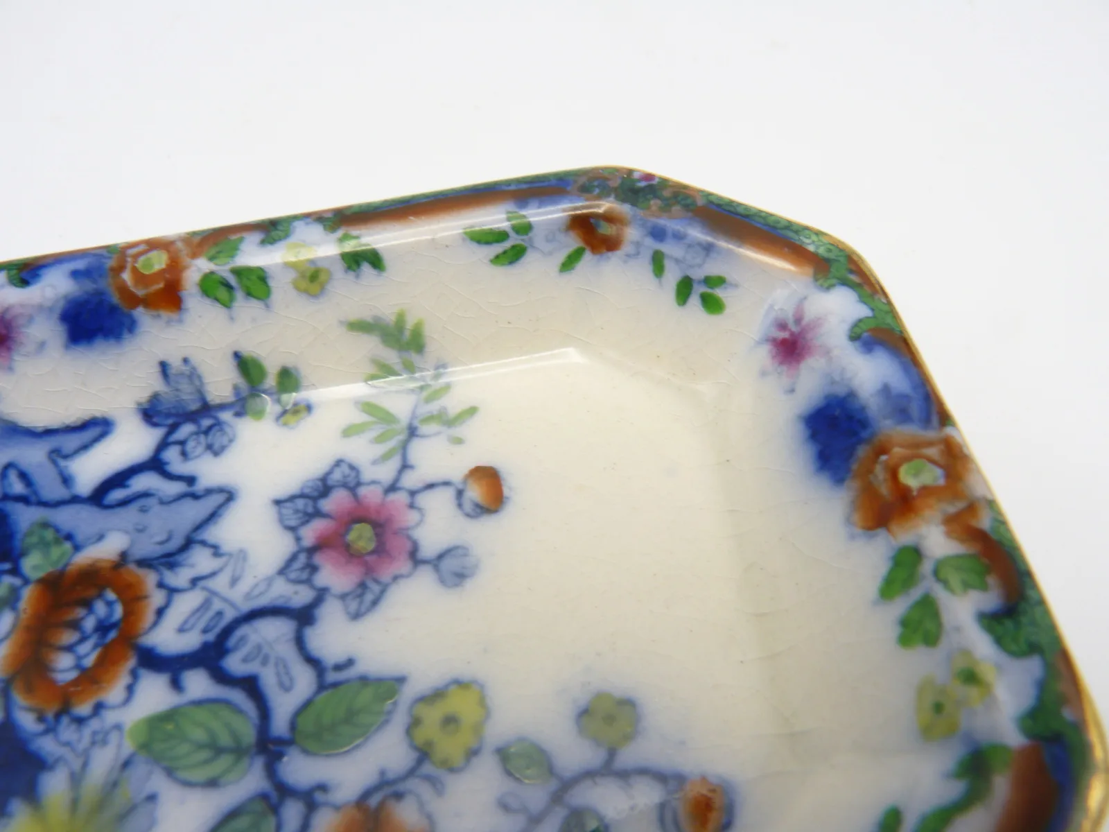 Doulton Flow Blue,Polychrome, Green Ground Trinket Tray / Ring Tray - Image 4