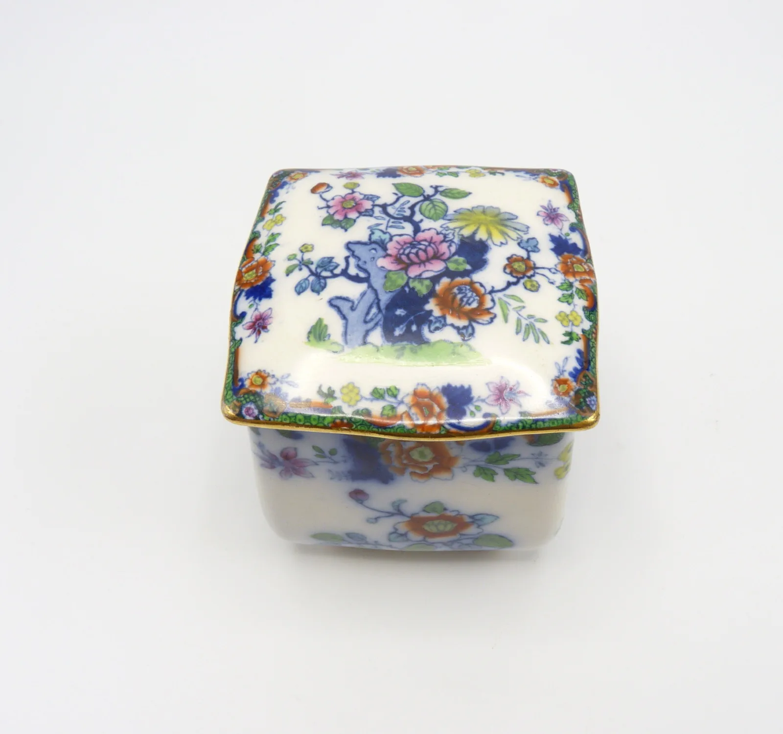 Doulton  Flow Blue,Polychrome, Green Ground  Trinket Pot - Image 2