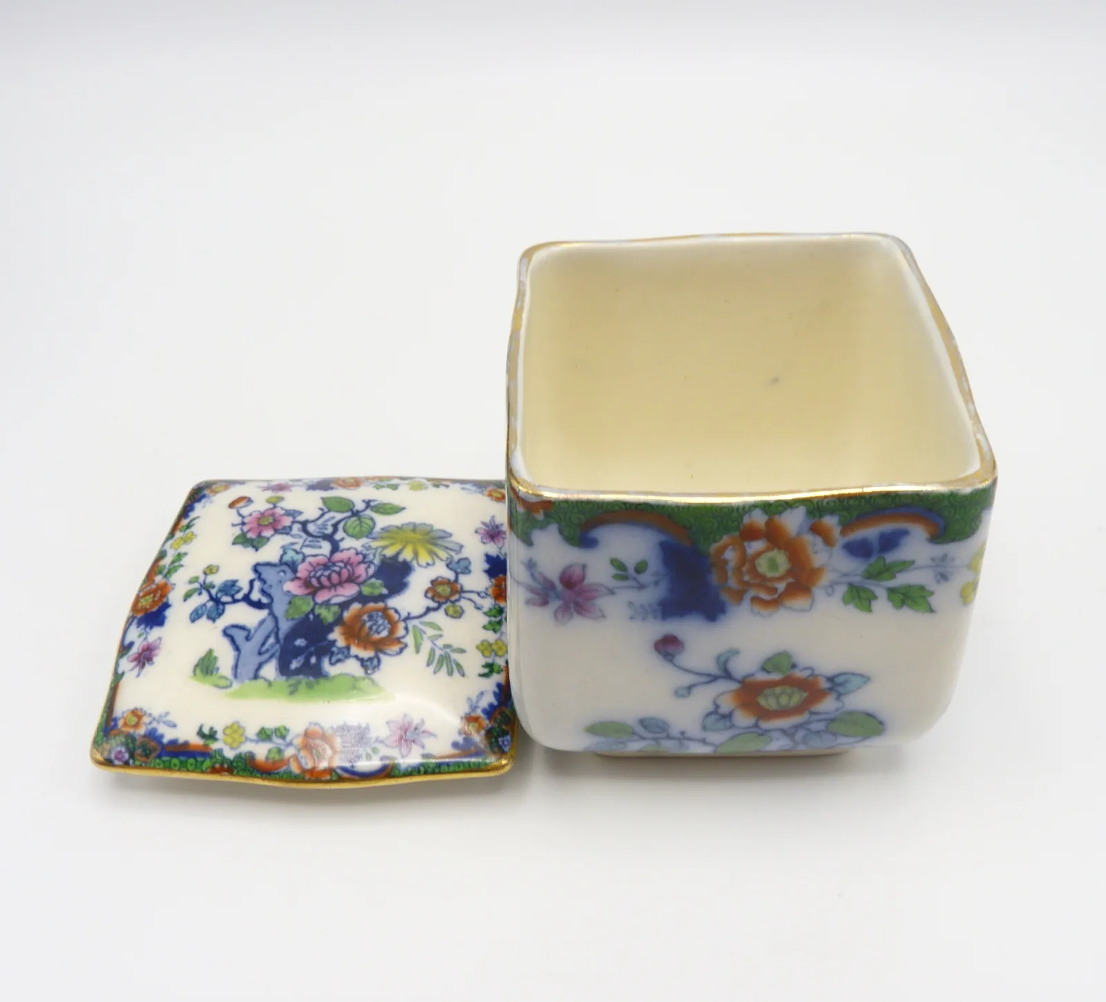 Doulton  Flow Blue,Polychrome, Green Ground  Trinket Pot - Image 3